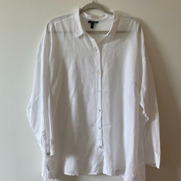 Eileen Fisher Plus Size White Button Down (1x/2x) - Picture 1 of 7